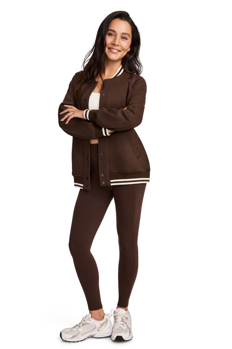 Women's Cotton Blend Varsity Jacket, Alternate, color, Walnut