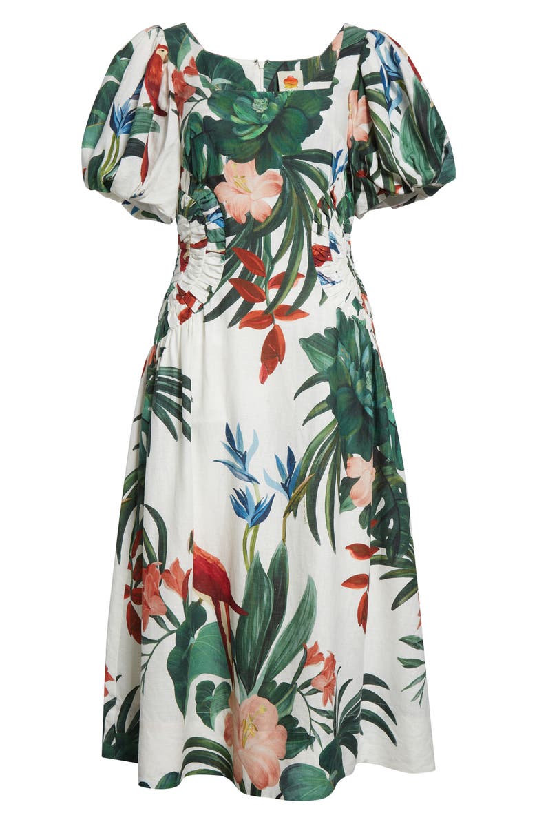 FARM Rio Midnight Macaw Fiesta Linen Blend Dress, Alternate, color, Off-White