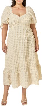 Endless Rose Textured Puffed Sleeve Midi Dress