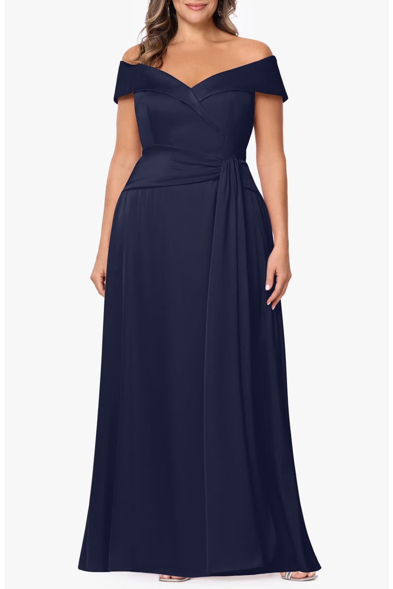 Off the Shoulder Satin Gown, Main, color, NAVY