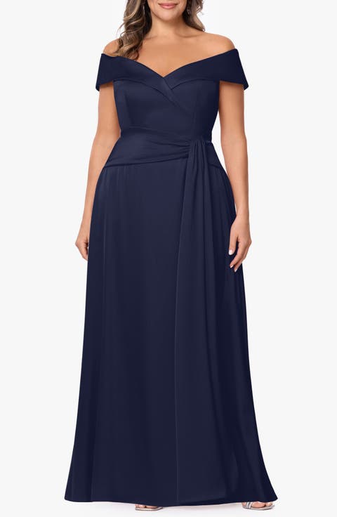 Off the Shoulder Satin Gown (Plus)