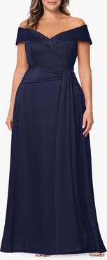 Xscape Evenings Off the Shoulder Satin Gown