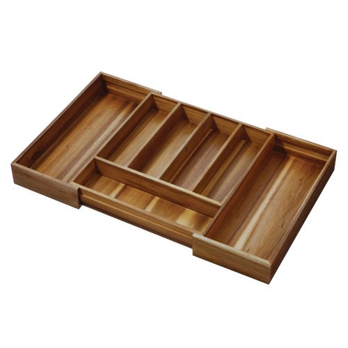Idesign Expandable Acacia Wood Cutlery Drawer Organizer -natural In Brown