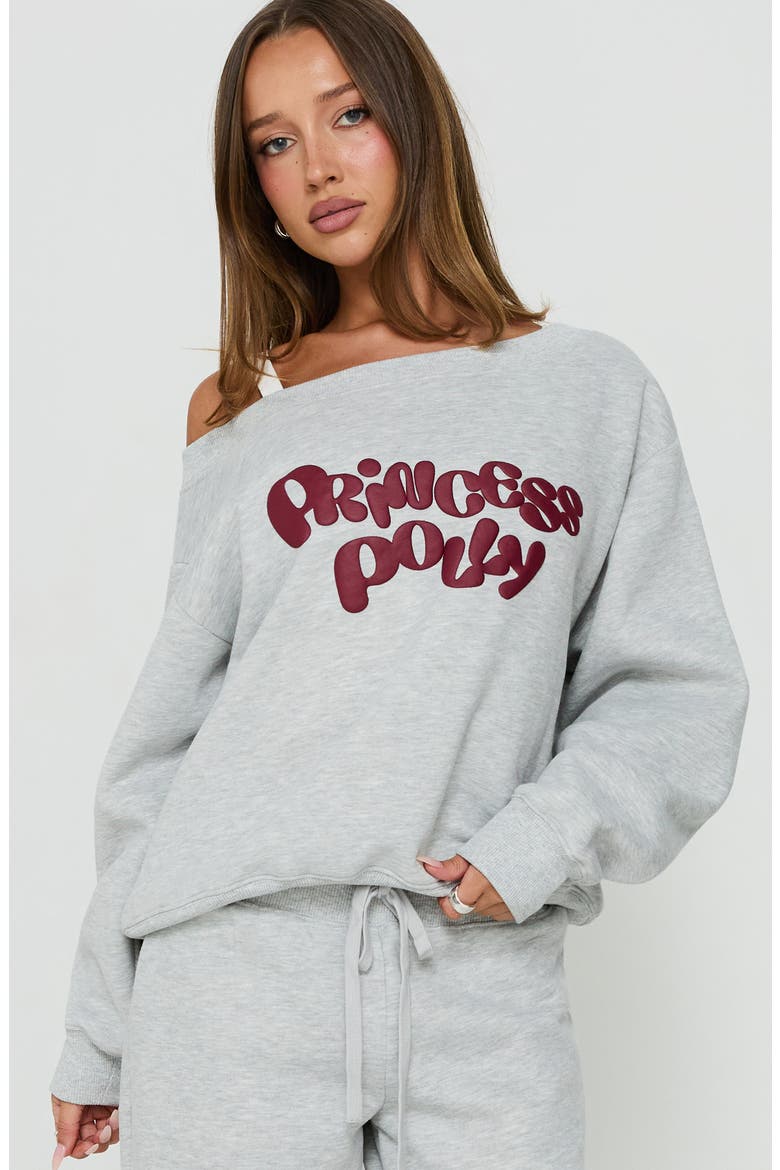 Aaleah Off Shoulder Graphic Sweatshirt, Alternate, color, GREY