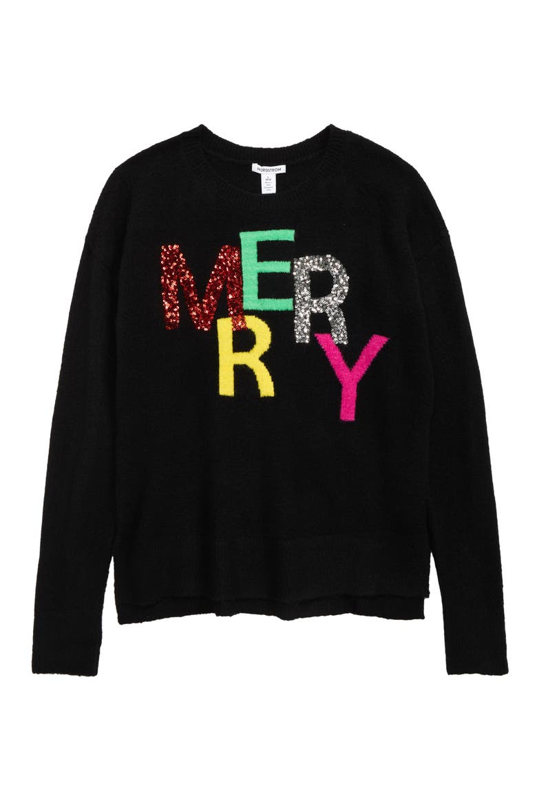 Kids' Sparkle Sweater, Main, color, BLACK SPARKLE MERRY