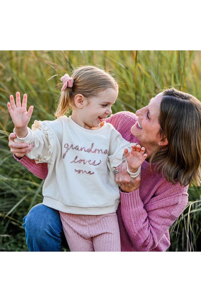 Ruffle Slouch Grandma Loves Me Sweatshirt, Alternate, color, Natural