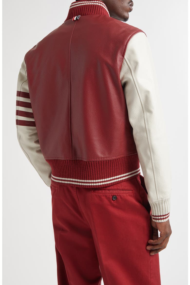 4-Bar Leather Varsity Jacket, Alternate, color, BURGUNDY