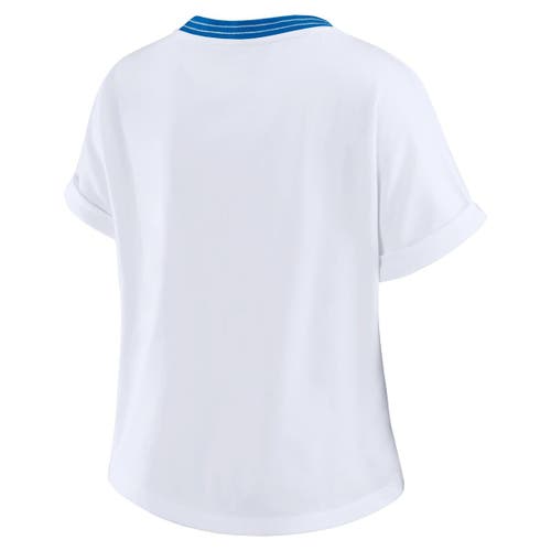 Wear By Erin Andrews White Detroit Lions Cropped Center Stripe Dolman T-shirt In White