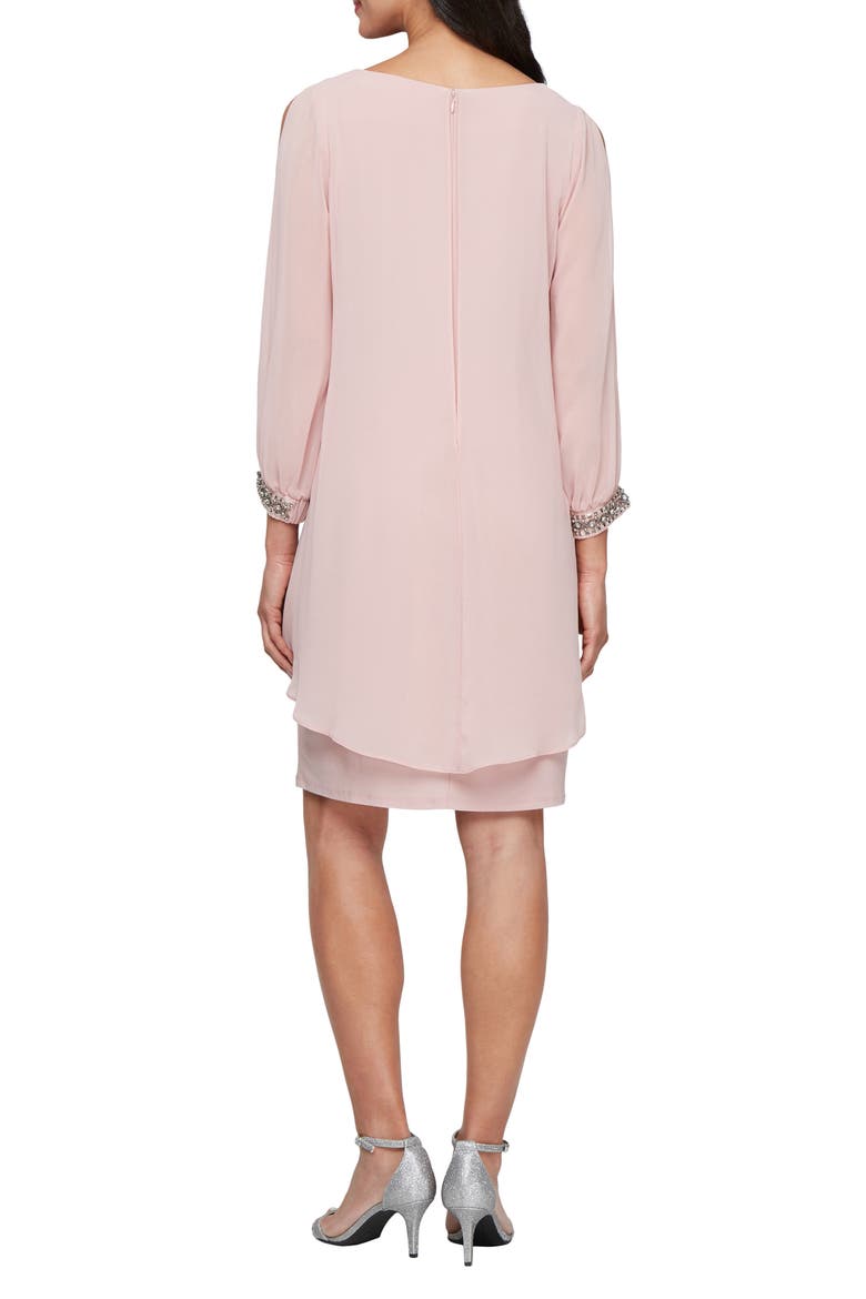 Cold Shoulder Long Sleeve Capelet Cocktail Dress, Alternate, color, FADED ROSE