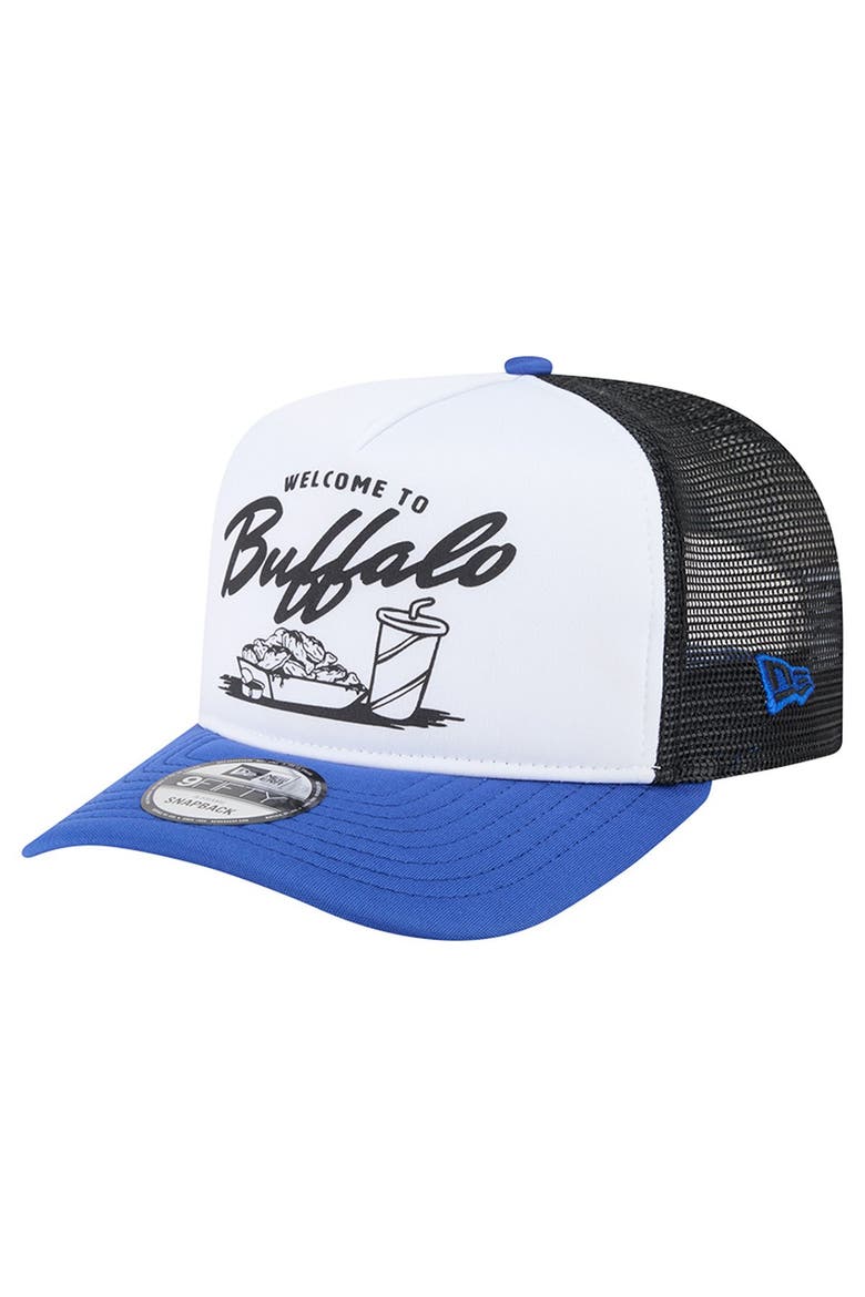 Men's New Era White/Royal Buffalo Bills Foodie 9FIFTY A-Frame Trucker Snapback Hat, Alternate, color, White