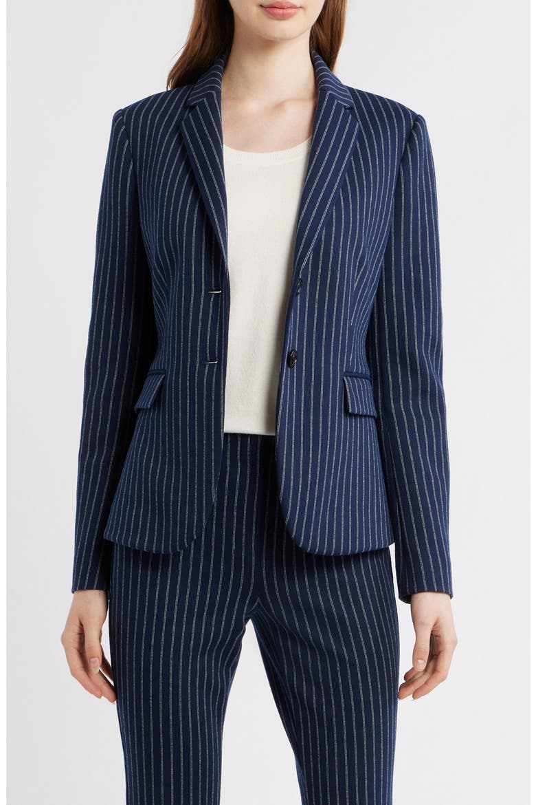 Carissa Pinstripe Knit Blazer, Alternate, color, NAVY MULTI