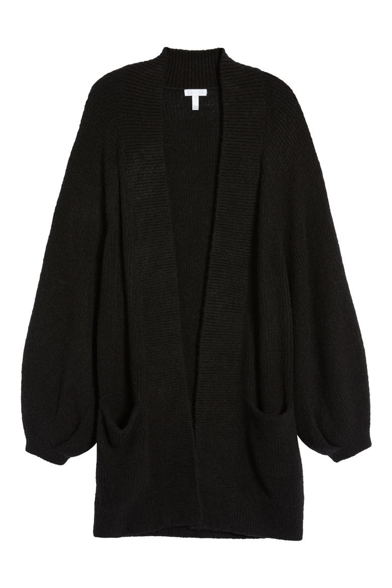Blouson Sleeve Cardigan, Alternate, color, BLACK