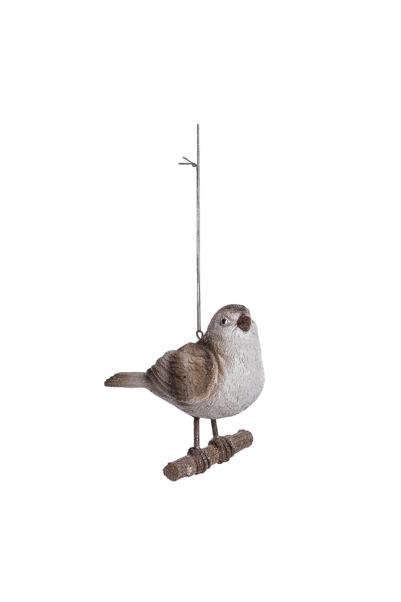 Resin Winter Bird Ornament with Brown Accents for Christmas, Main, color, Brown