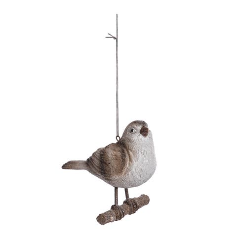 Resin Winter Bird Ornament with Brown Accents for Christmas