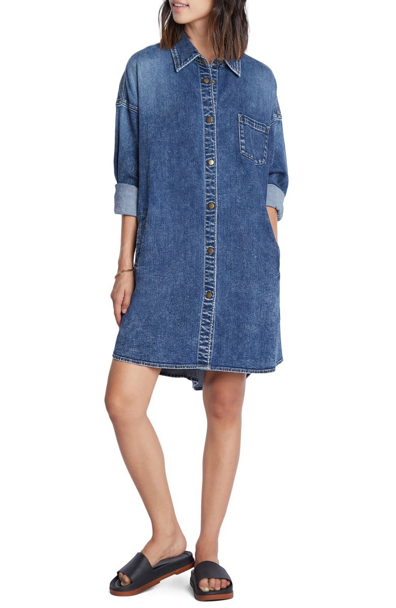 Wash Lab Denim Long Sleeve Denim Shirtdress, Main, color, 