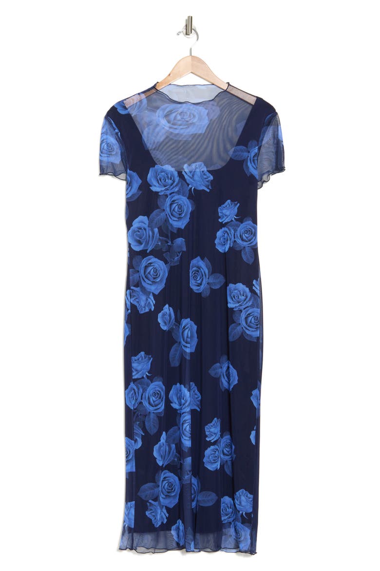 Powermesh T-Shirt Midi Dress, Alternate, color, BLUE MULTI