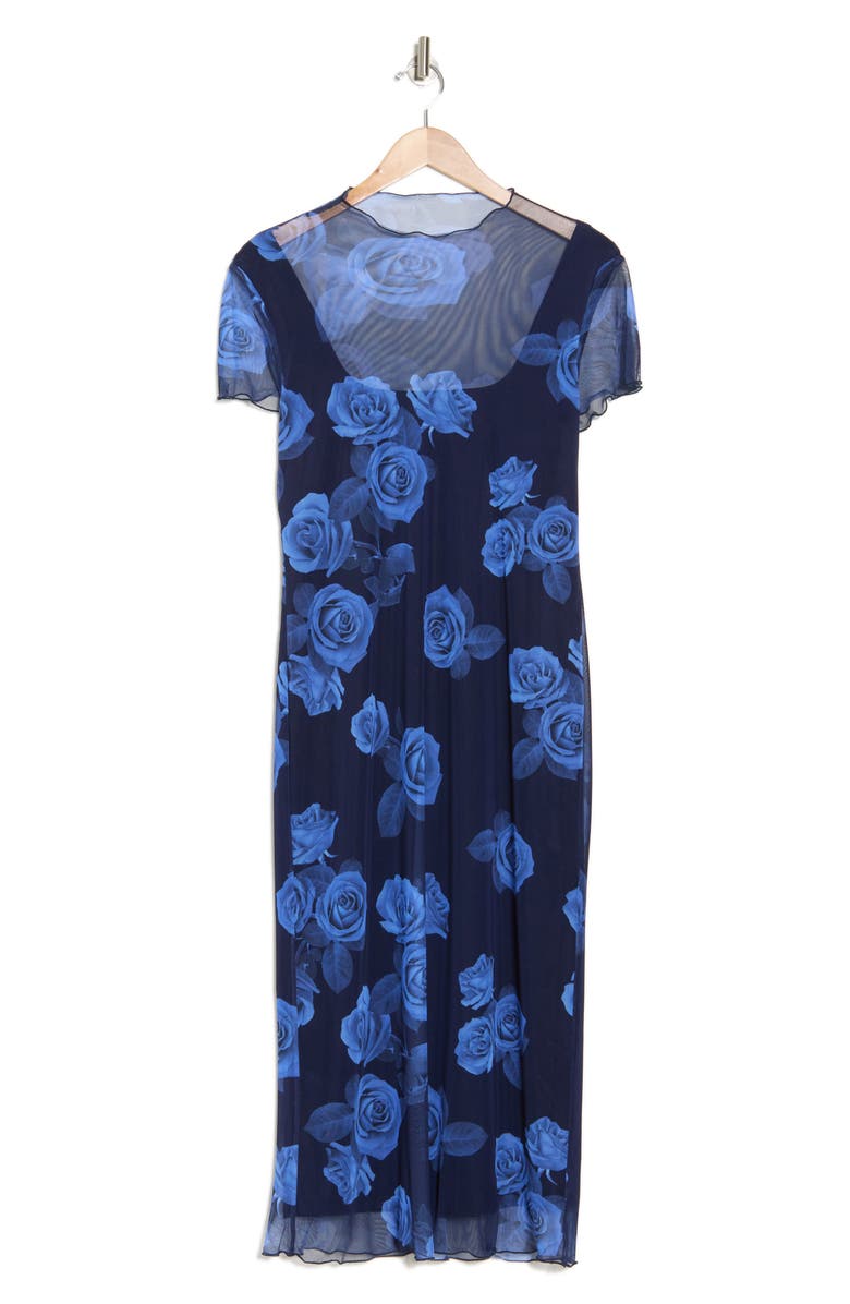 bebe Powermesh T-Shirt Midi Dress, Alternate, color, Blue Multi