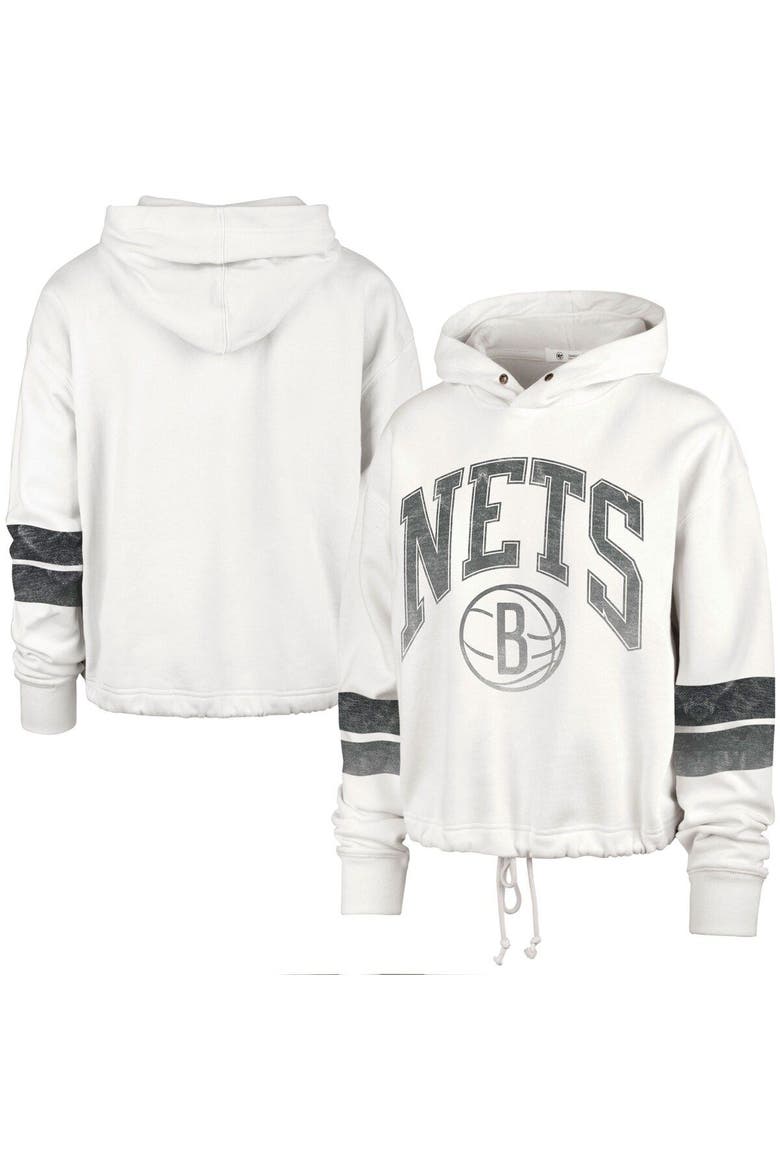 Women's '47 Cream Brooklyn Nets Emerson Stripe Cropped Pullover Hoodie, Main, color, Cream