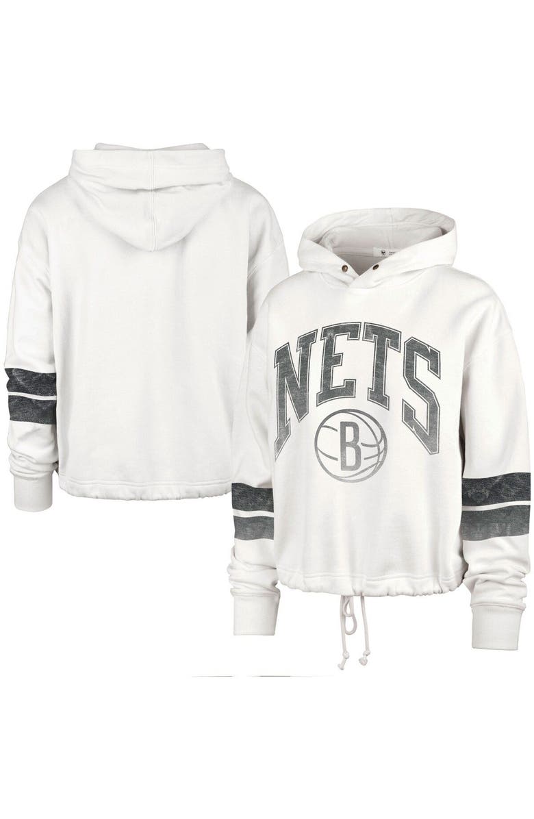 '47 Women's '47 Cream Brooklyn Nets Emerson Stripe Cropped Pullover Hoodie, Main, color, Cream