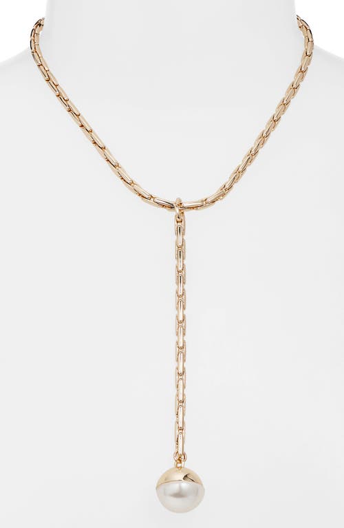 OPEN EDIT OPEN EDIT FAUX PEARL CABOCHON Y-NECKLACE