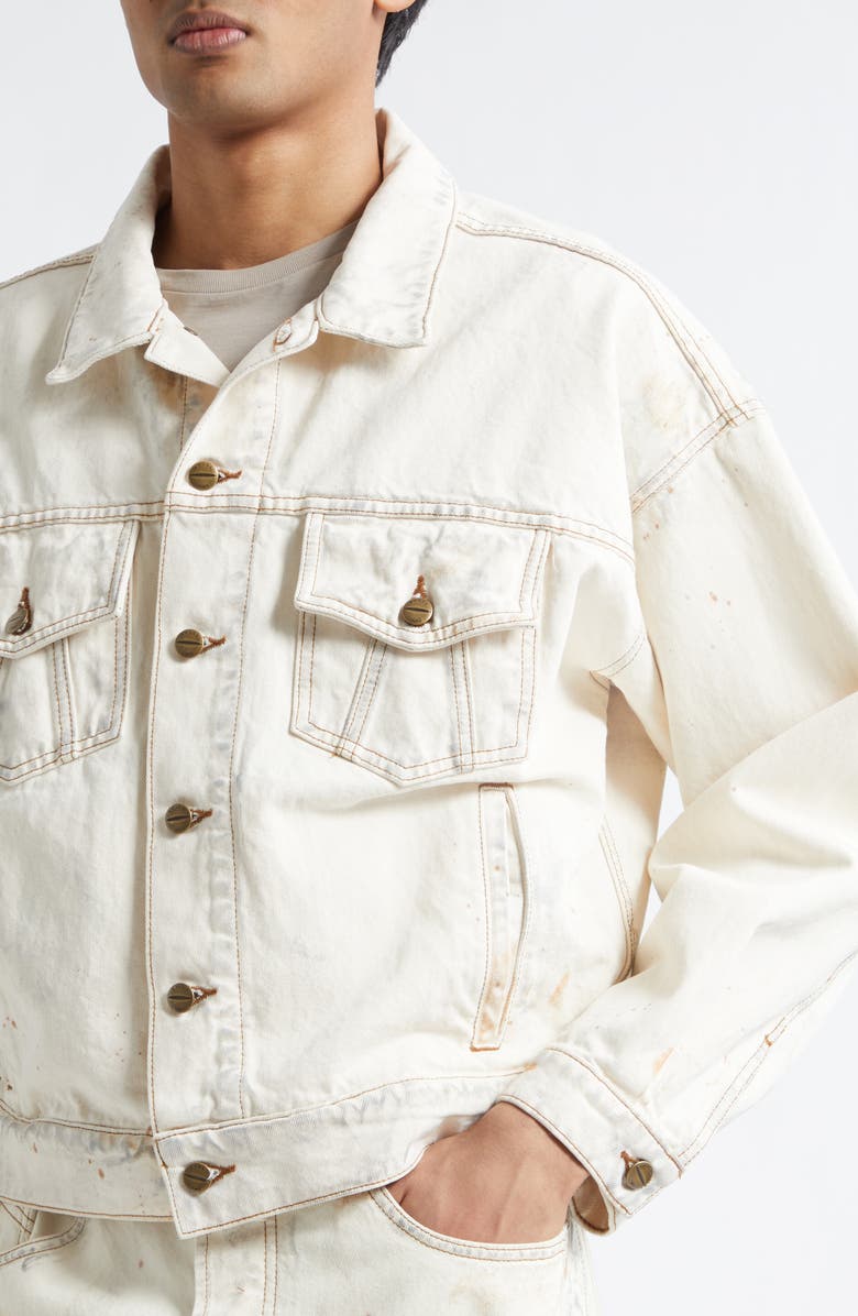 Rhude Dirtied Cotton Trucker Jacket, Alternate, color, Woodland White