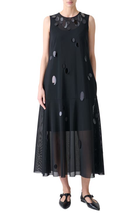Paillette Detail Techno Tulle Midi Dress