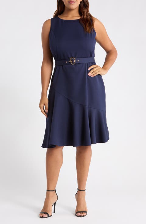 Belted Ruffle Hem Crepe Dress