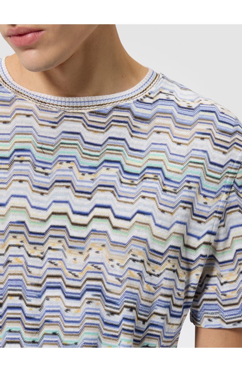 Missoni Crew-neck Cotton T-shirt With Raschel Knit And Greek Motif, Alternate, color, Beige& White