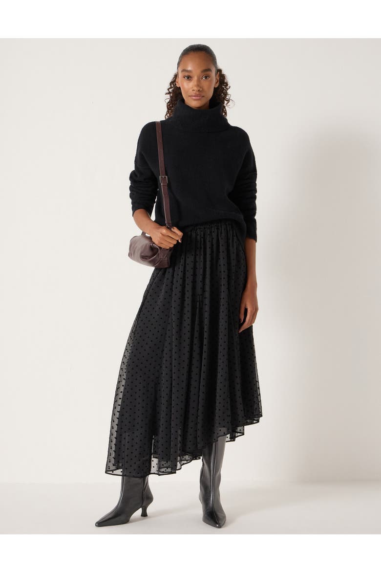 Asymmetrical Flocked Spot Skirt, Alternate, color, Black