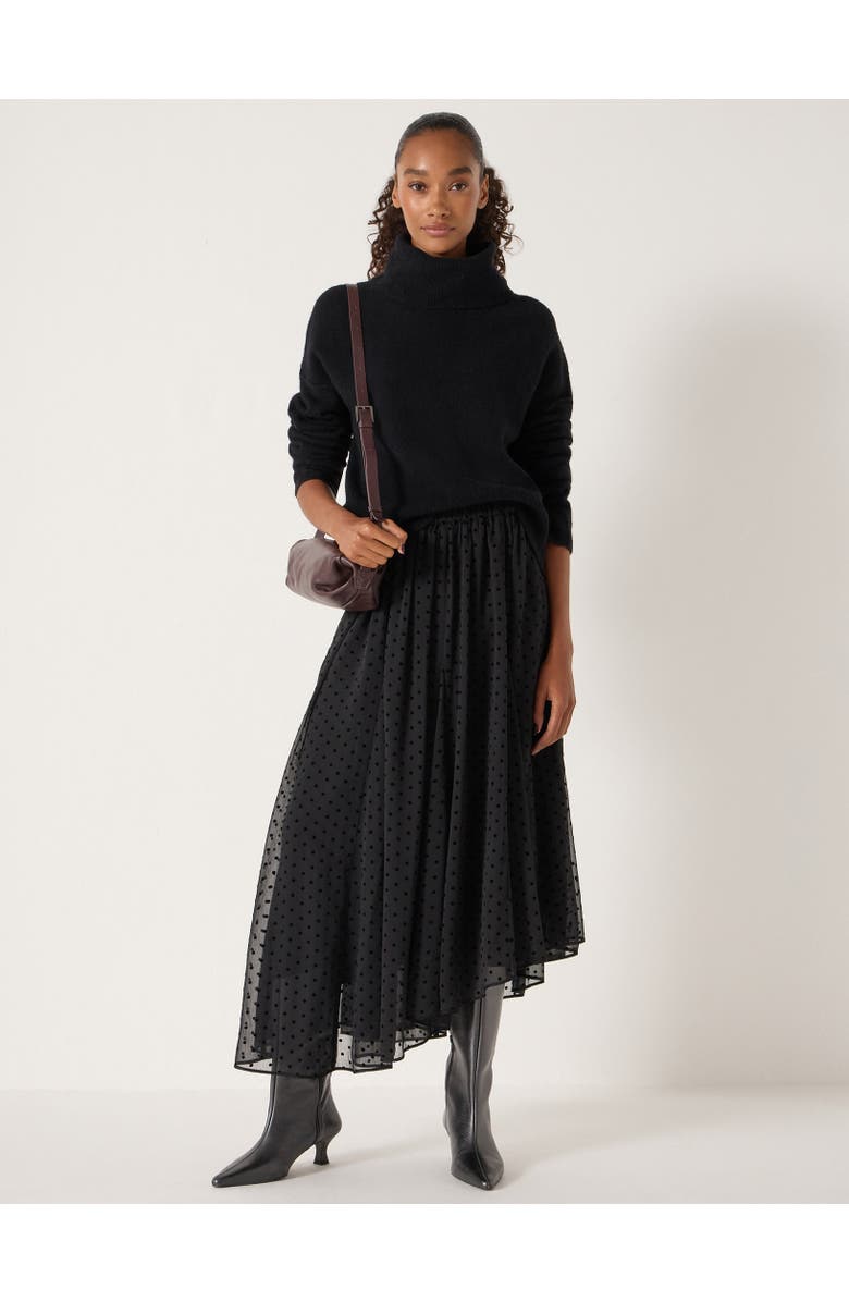 Hush Asymmetrical Flocked Spot Skirt, Alternate, color, Black