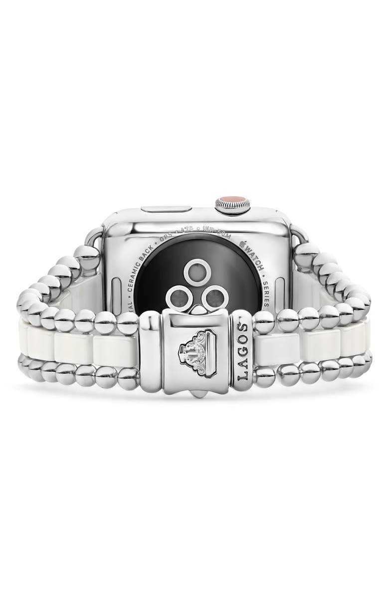 LAGOS Smart Caviar White Ceramic & Stainless Steel Apple Watch<sup>®</sup> Watchband, Alternate, color, Silver/White