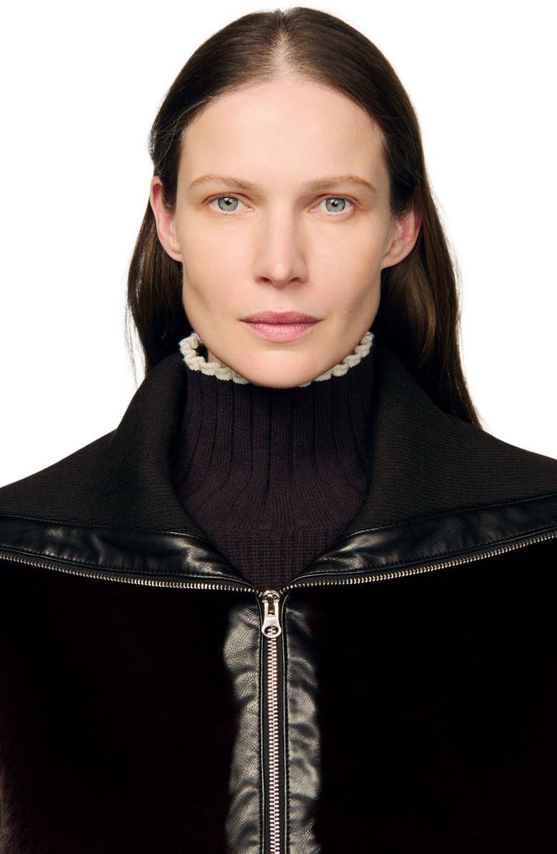 SANDRO Short faux fur coat, Alternate, color, Brown