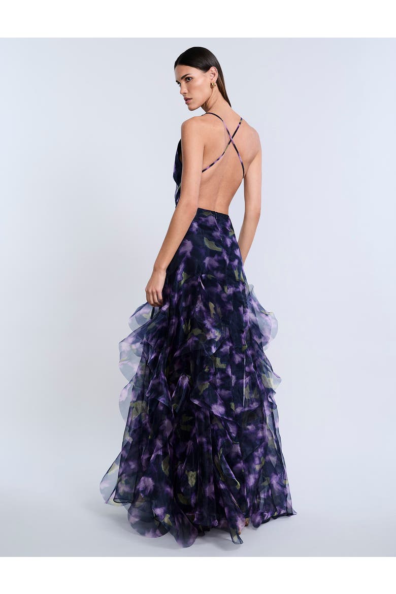 Printed Organza Gown, Alternate, color, Meadow Violet