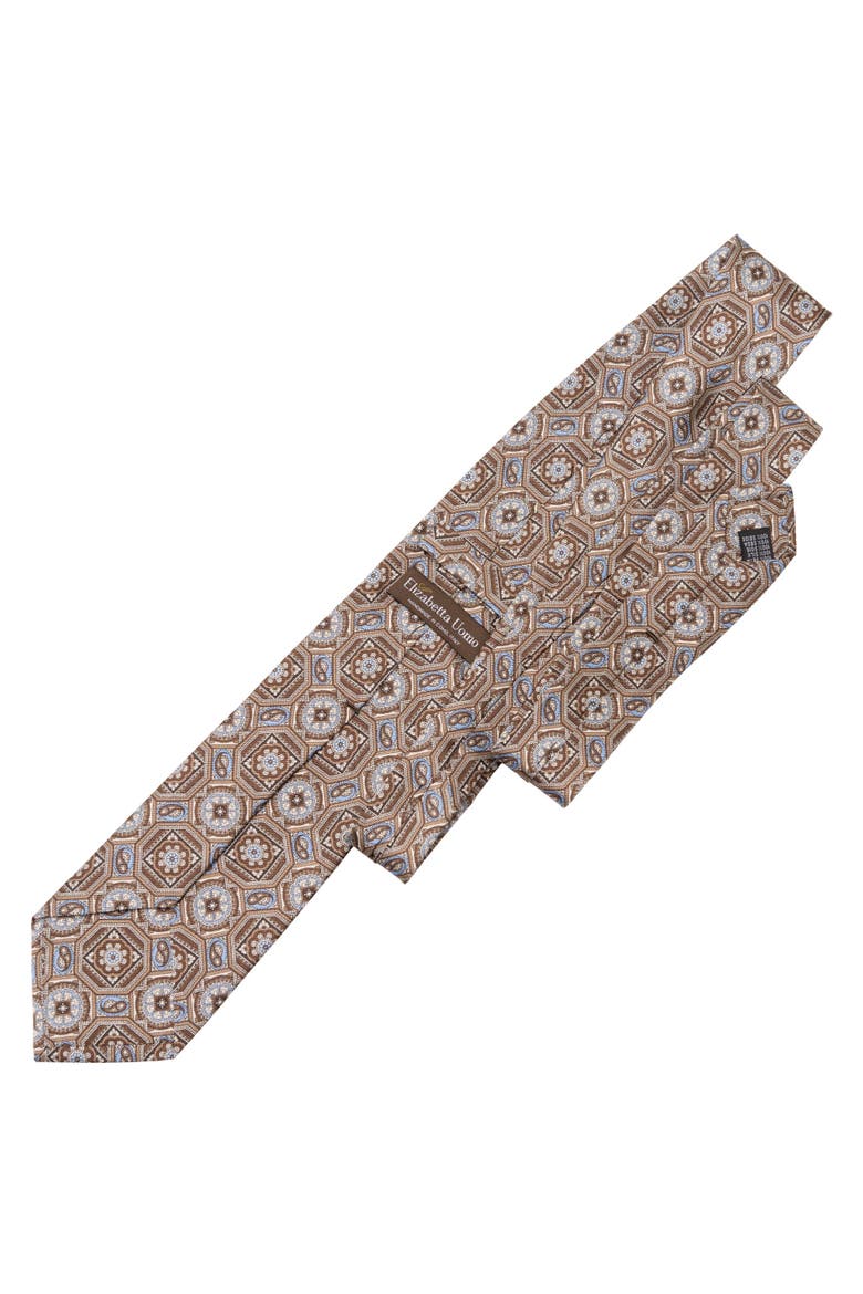 Mantova - Extra Long Printed Silk Tie for Men, Alternate, color, Brown