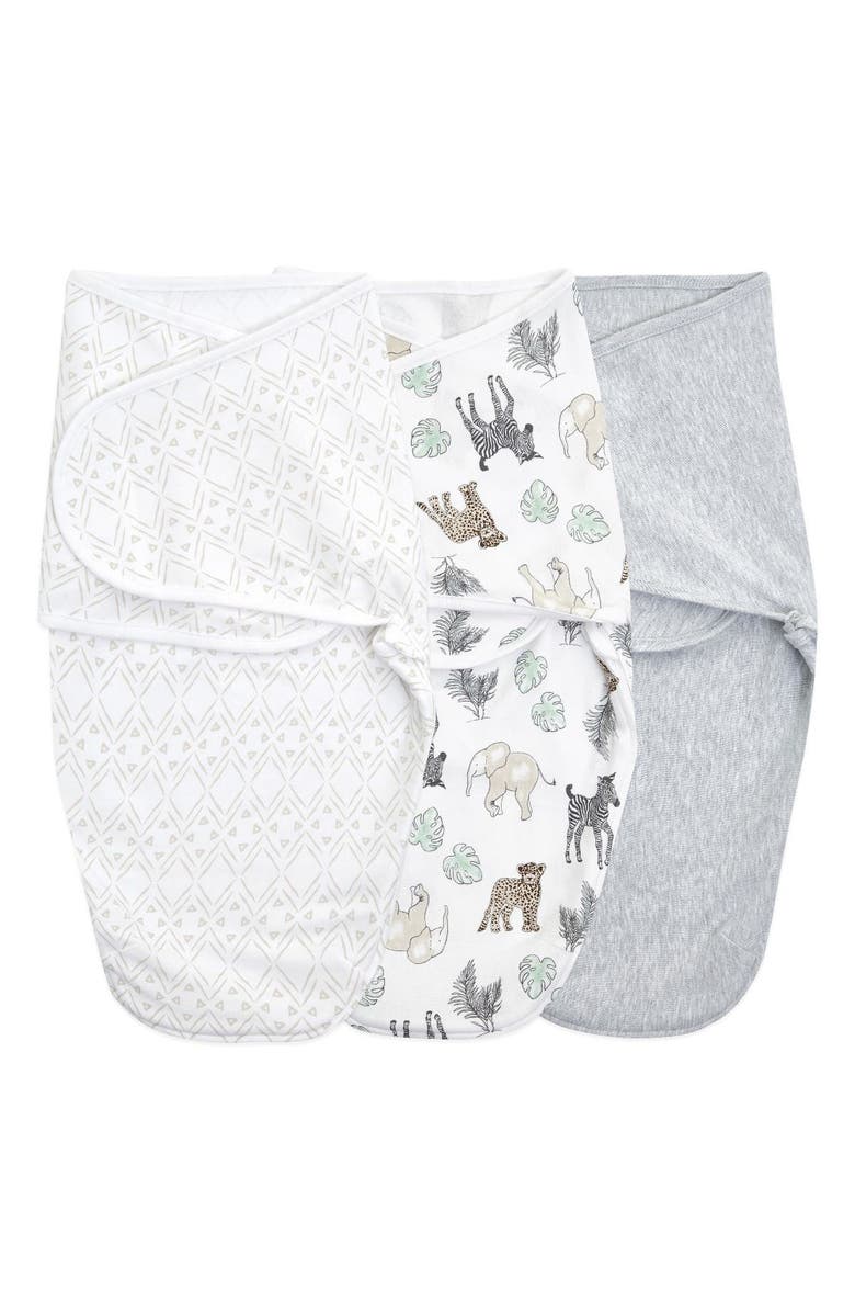 Aden Essentials Easy Swaddle Wrap Quick Change with Bottom Zipper, Snug Cotton Knit Baby Wrap Swaddle Blanket for Newborns, TOG 1.0, 3-Pack, Main, color, Toile
