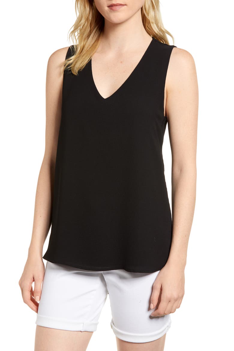Gibson x Living in Yellow Reagan V-Neck Drop Back Top (Nordstrom Exclusive), Main, color, BLACK