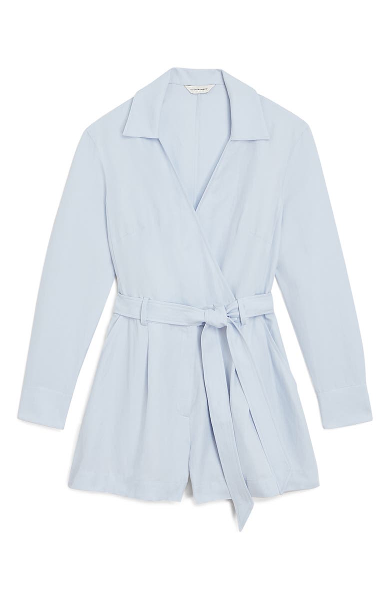 Club Monaco Pleated Long Sleeve Silk Blend Wrap Romper, Alternate, color, 