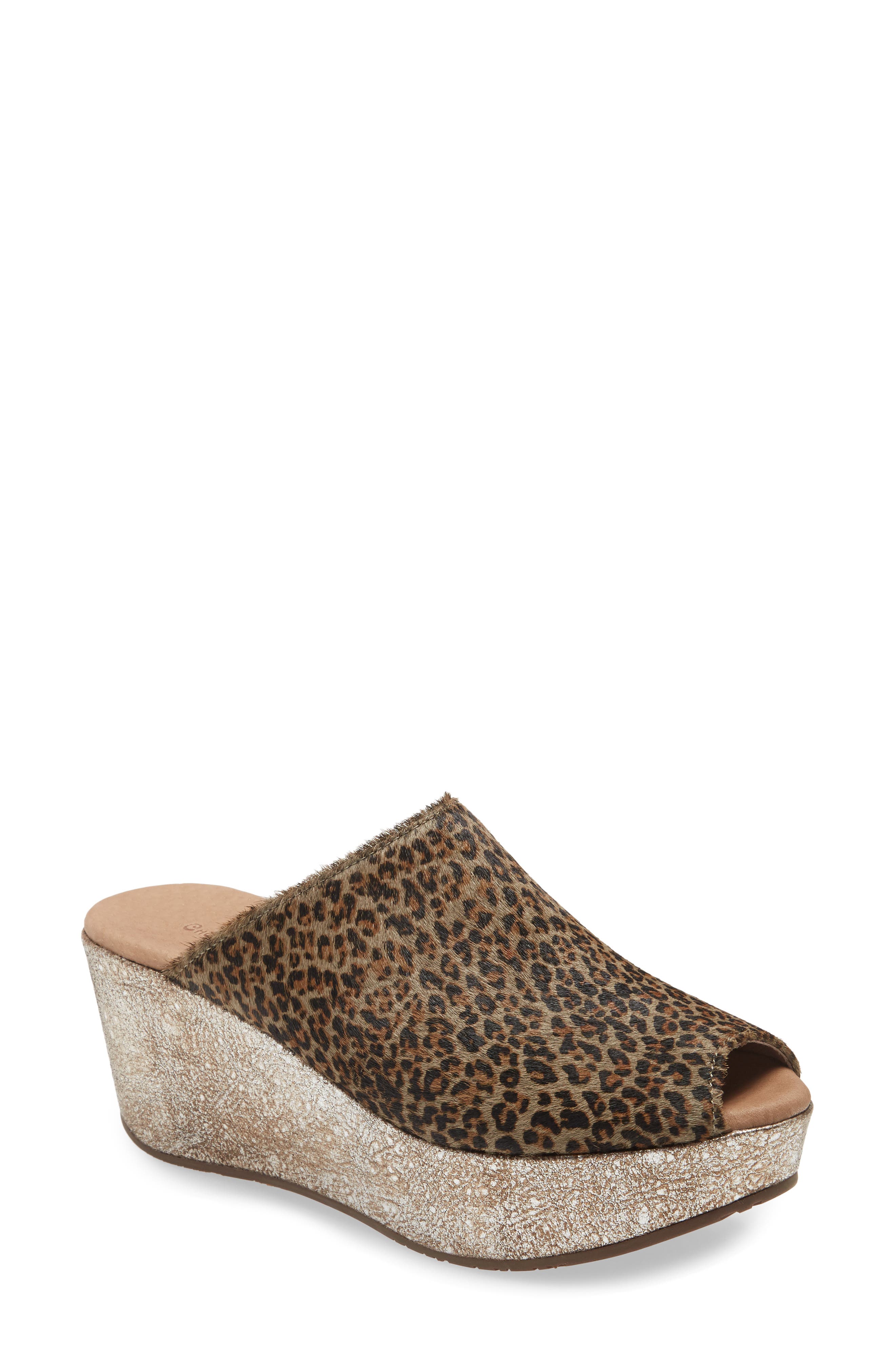 Yiona Genuine Calf Hair Wedge Slide Sandal, Main, color, GREY LEOPARD CALF HAIR