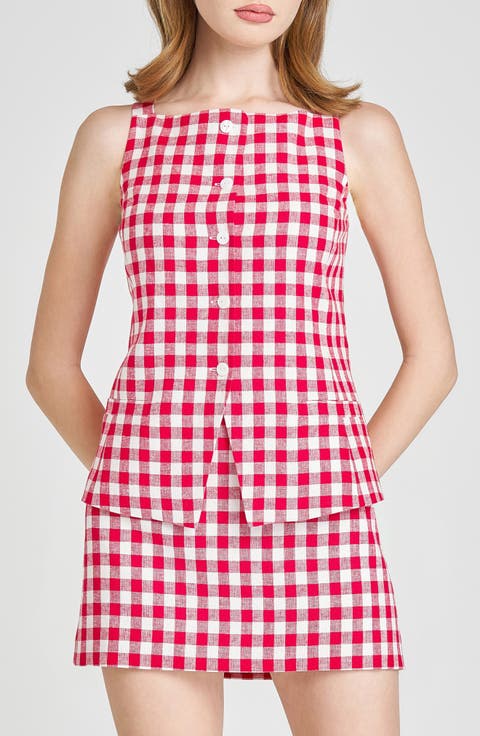 x Styled by COCO! Gracie Gingham Linen Blend Button-Up Vest