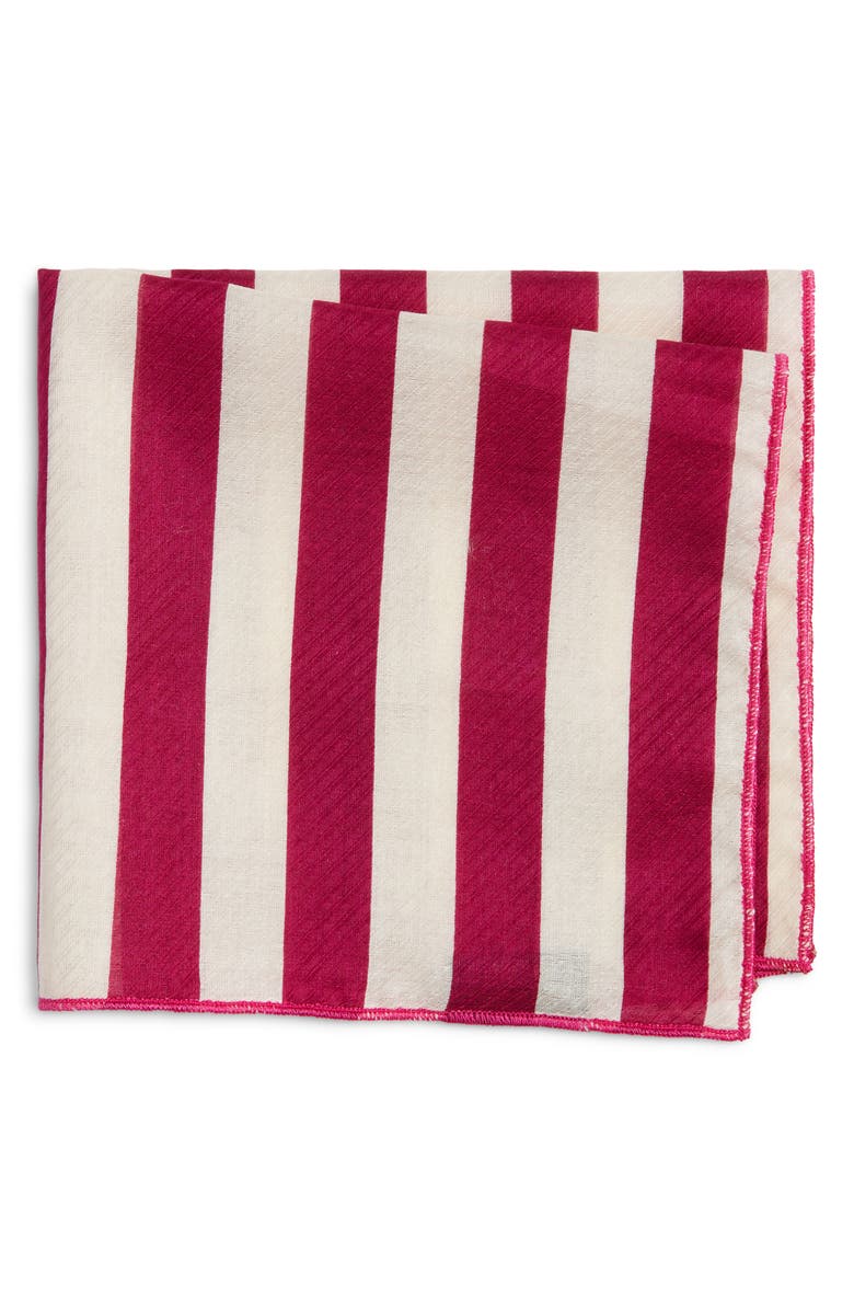 CLIFTON WILSON Fuchsia Stripe Silk Pocket Square, Main, color, Fuchsia