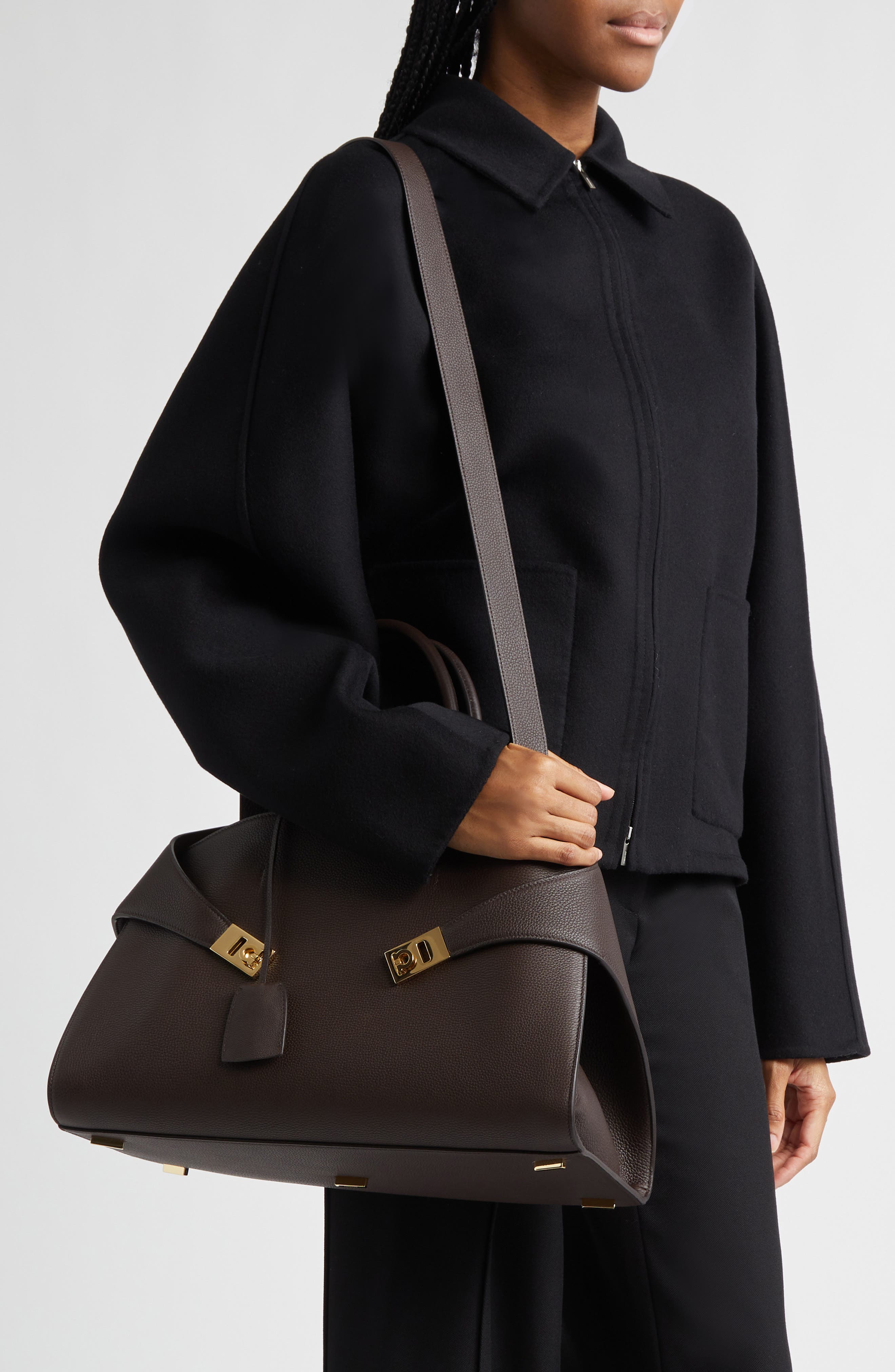 FERRAGAMO Medium Hug Suede Top Handle Bag, Alternate, color, Testa Di M Burnt Ocra