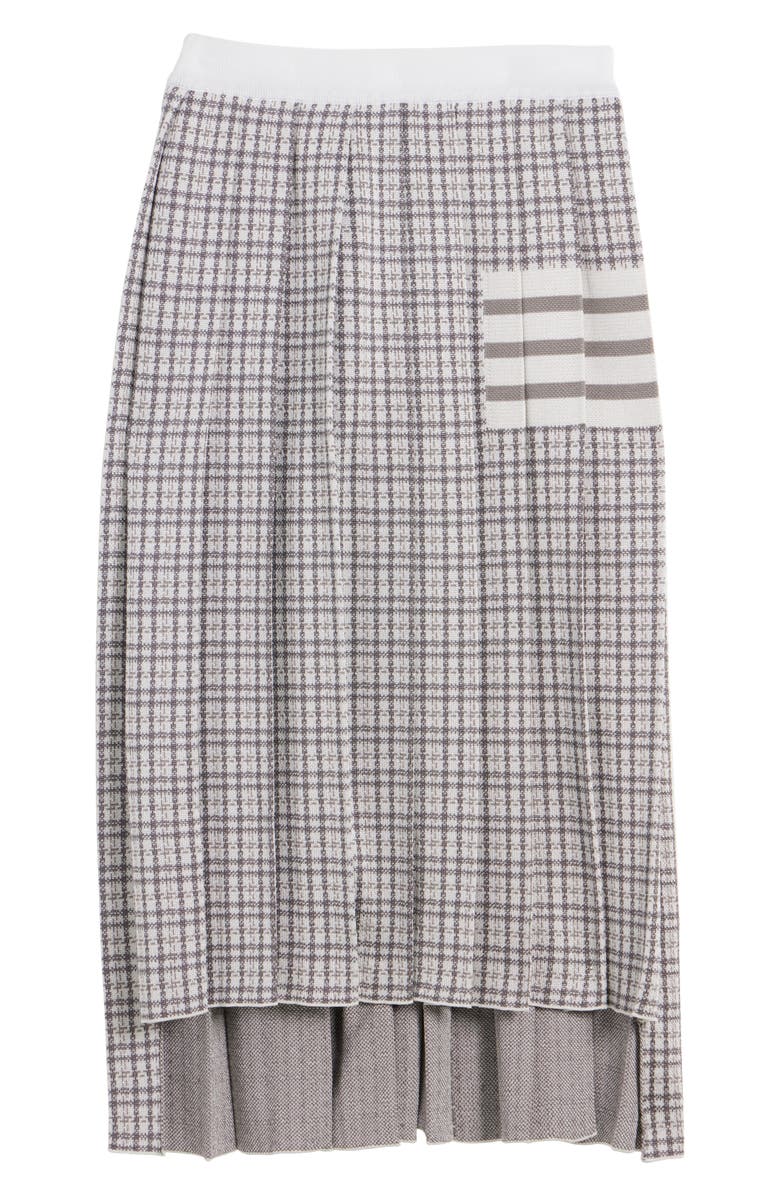 Thom Browne 4-Bar Small Check Drop Back Silk & Cotton Pleated Skirt, Alternate, color, 