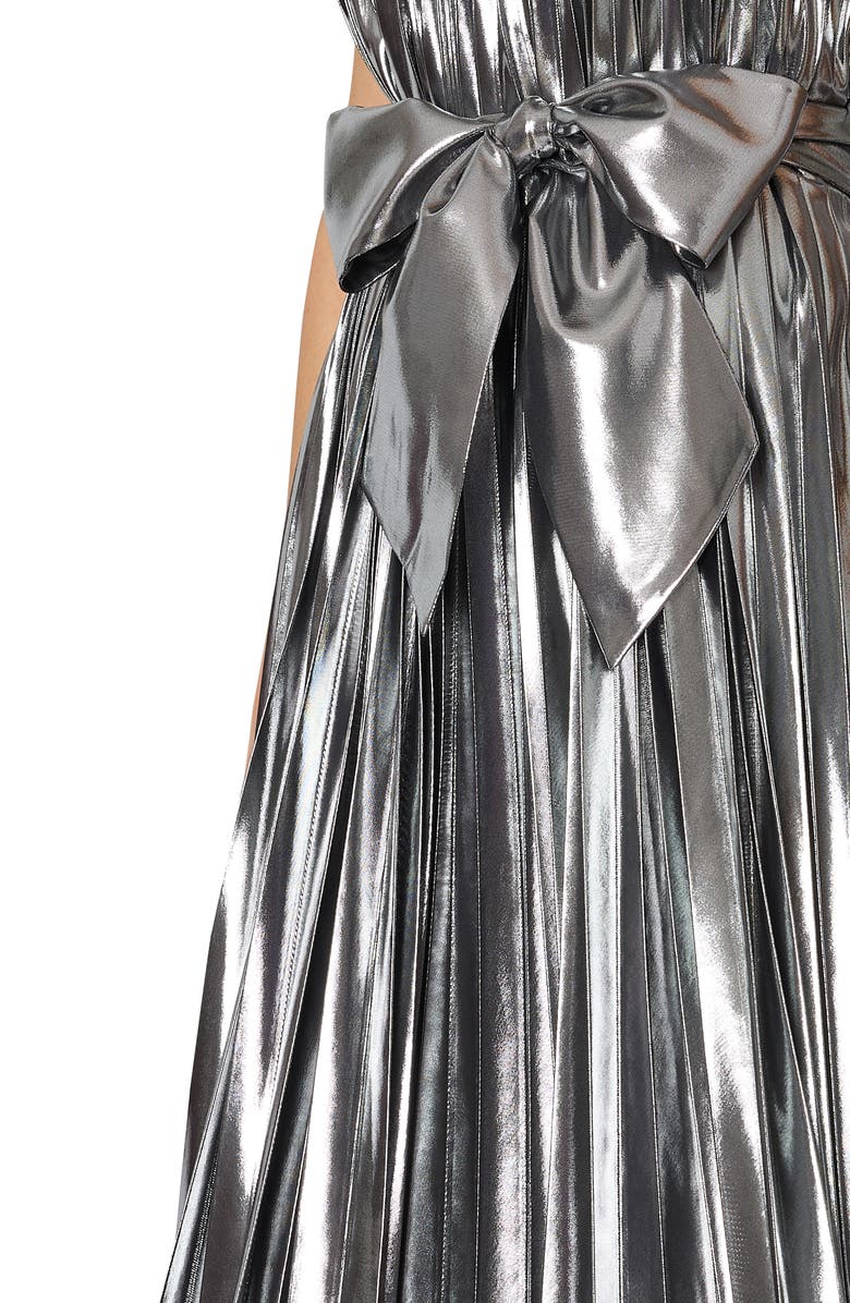 Milly Idena Pleated Metallic Halter Dress, Alternate, color, 