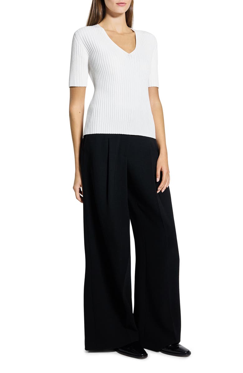 Theory V-Neck Rib Pointelle Sweater, Alternate, color, White