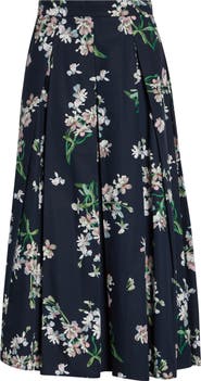 Erdem Floral Pleated Organic Cotton Poplin Midi Skirt
