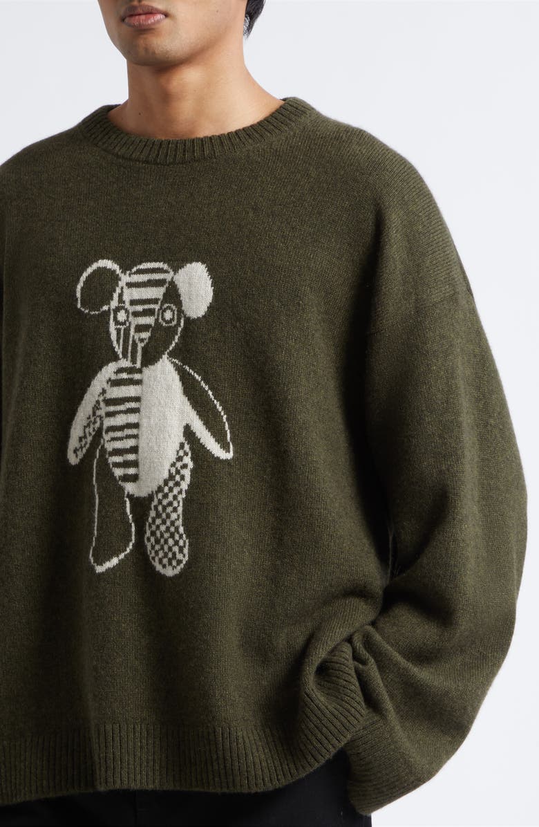 The Elder Statesman Teddy Intarsia Oversize Cashmere Sweater, Alternate, color, New Olive/ White