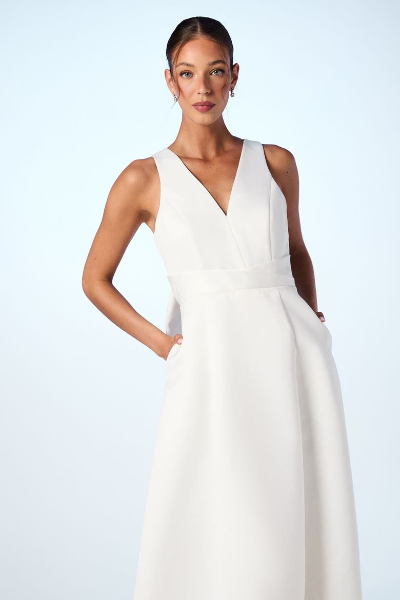Satin Plunge Maxi Wedding Dress, Alternate, color, Ivory