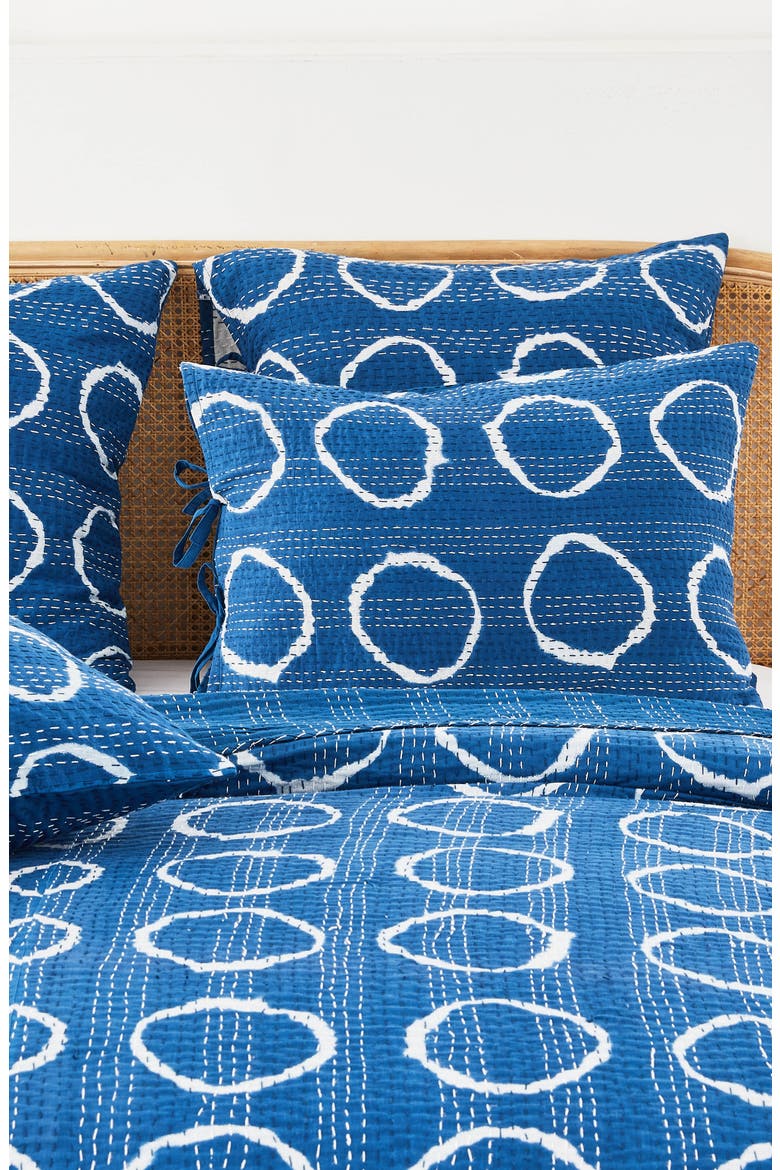 Circles Kantha Cotton Coverlet, Alternate, color, INDIGO