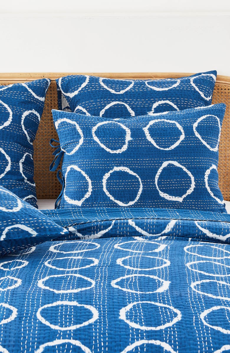 MELANGE HOME Circles Kantha Cotton Coverlet, Alternate, color, Indigo