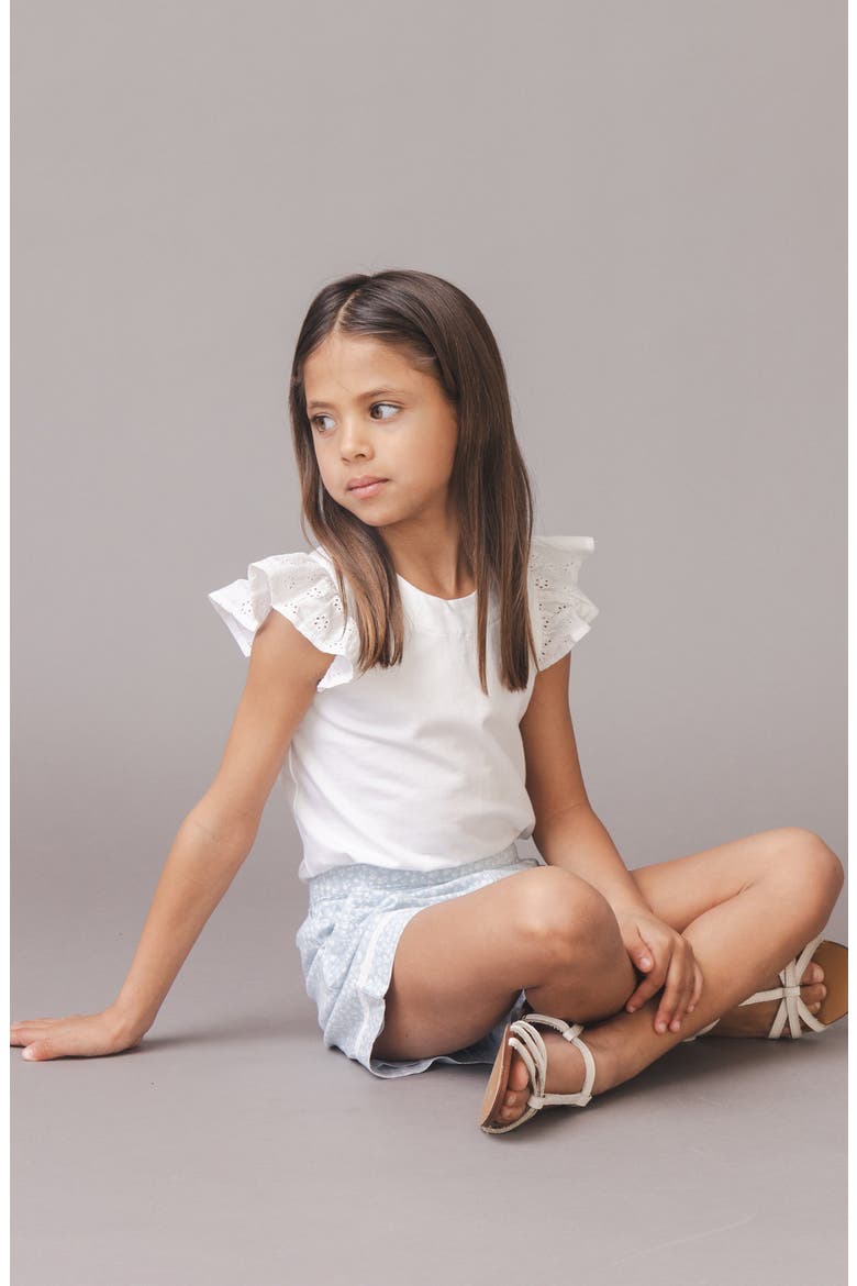 Kids' Organic Knit Top with Eyelet Flutter Sleeves, Alternate, color, White with Eyelet